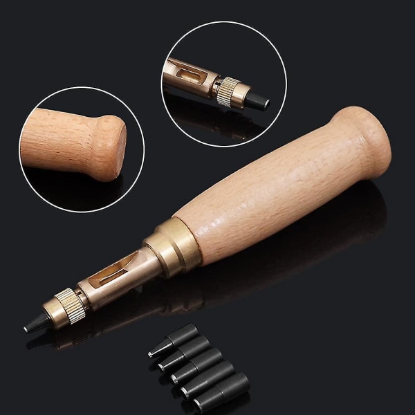 Læder stemplingsværktøj med 6 bits 1,5 mm-4 mm manuelt stemplingssæt til syning af læder Papercraft Stampi