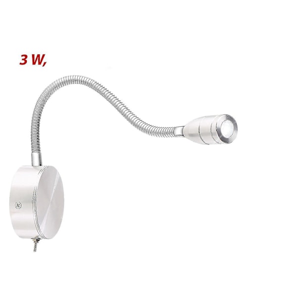 LED Sängläslampa med Svanhals, Väggmontering, 3 W, Kalla Vit