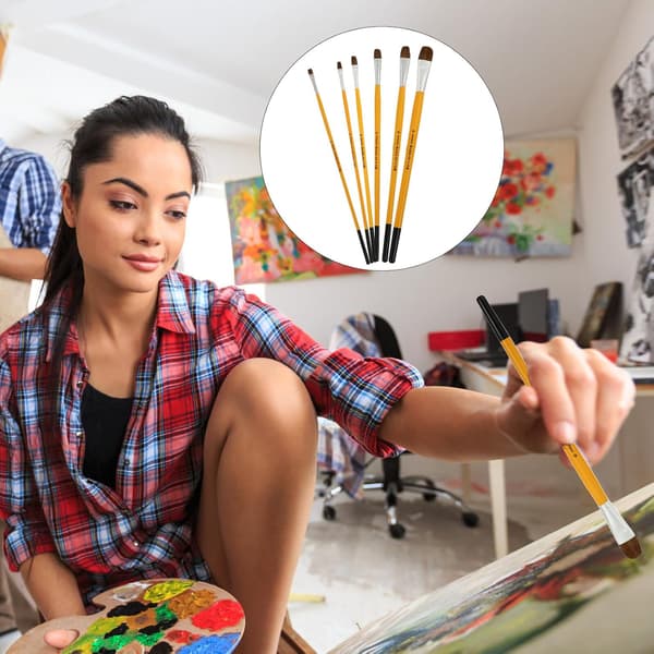 6 stk. Mårhår Oljemalingspenselsett for Studenter DIY Kunstmaling Bærbare Pensler