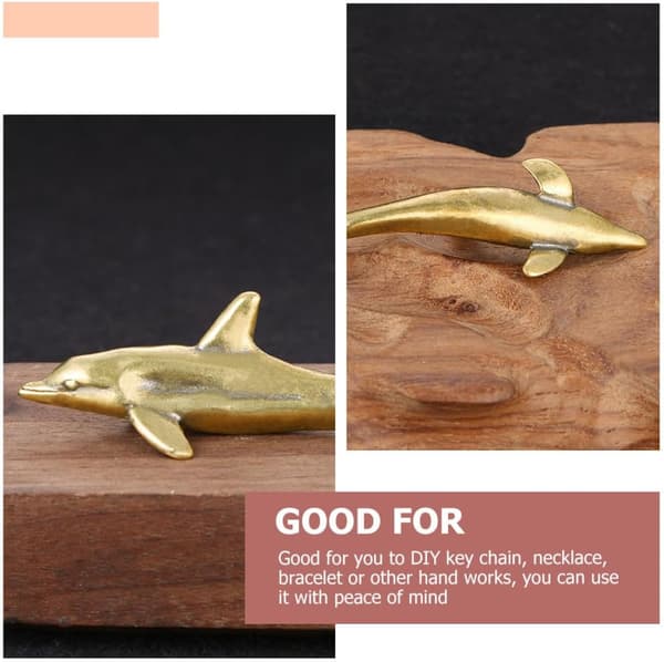 Retro solid messing delfin nøkkelring sjarm, miniatyr havdyr anheng for DIY smykkelaging
