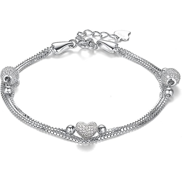 Damesmykker, sølvarmbånd for kvinner med hjerteanheng 925 sterling sølv gave