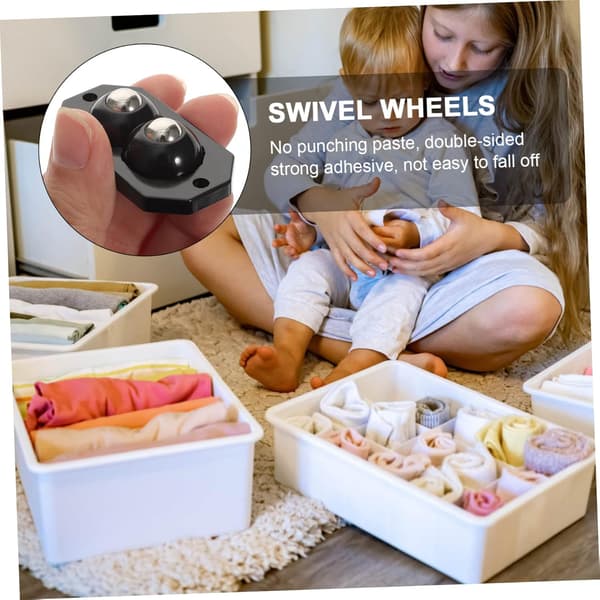 8-delt selvklebende hjulsett for oppbevaringsbokser, mini svinghjul