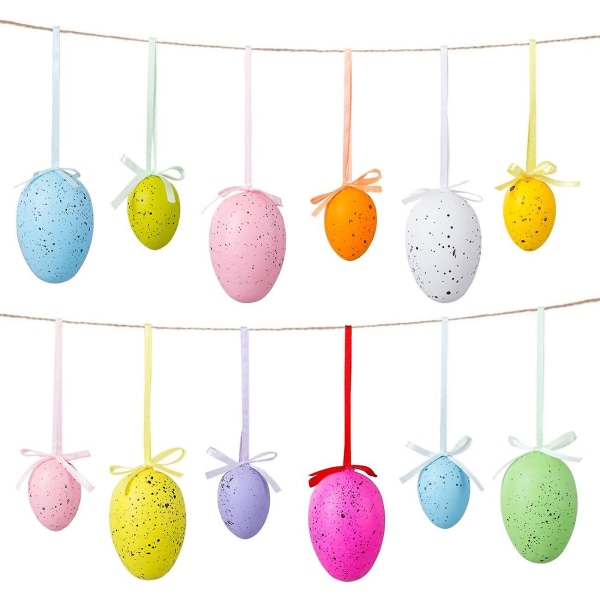 18 stk påskeegg Fargerike, påskehengende ornamenter Plastmalt flekk for barn Gave påskehjem