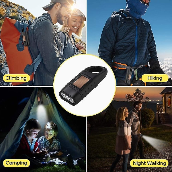 Laddningsbar Sollampa, Led Handvev Dynamo Nödlampa Med Karabinkrok För Vandring Resa Camping Klättring, Svart