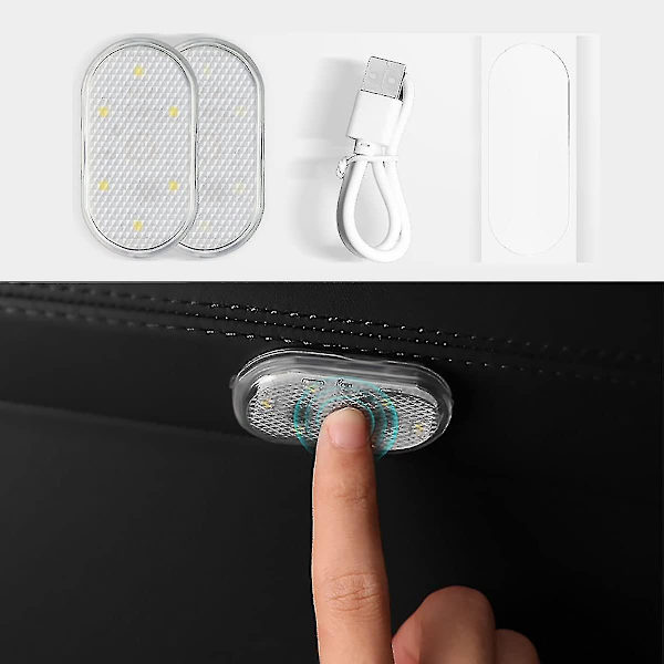 2 kpl Auton Led-valot Sisätiloihin, Led Sisävalot Autoon 6 Kirkkaalla Led-lampulla, Kannettava, Usb Ladattava Valo (lämmin Valkoinen Valo) Szk
