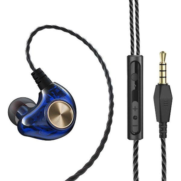 In-ear kablet øretelefon Subwoofer Stereo Bass Ørepropper Headset med mikrofon for telefon (blå)