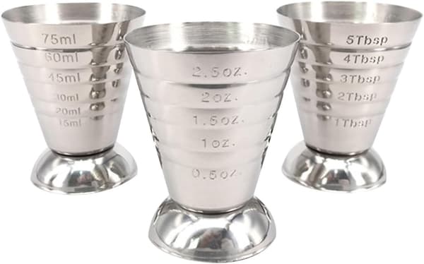 3 stk. målebeger i stål, jiggerkopp i rustfritt stål, 75 ml kapasitet, smart konisk design