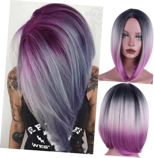 Gradient Peruk Bob Peruk för Kvinnor Cosplay Spets Hög Temperatur Grå Gradient
