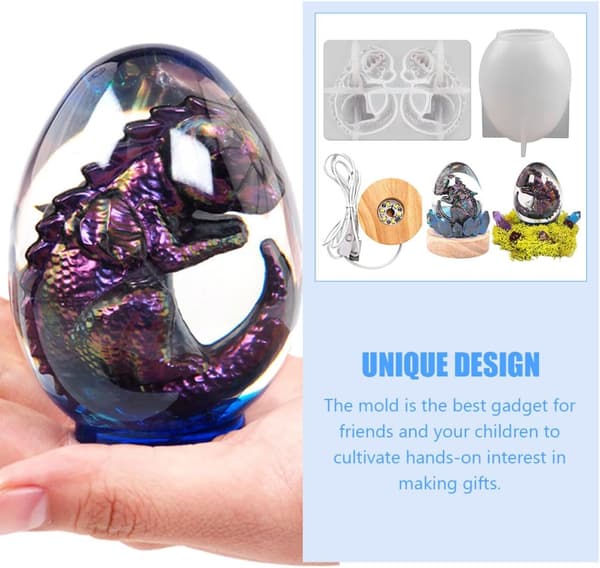 Drageegg silikonform Drage støpeform med 8 cm hvit lysbase