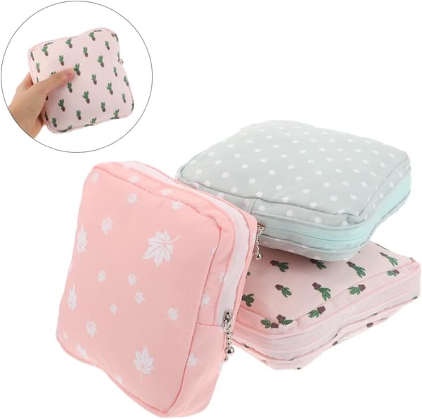 6 stk. kompakt bomullsveske for menstruasjonsbind for kvinner, oppbevaringspose for menstruasjonsbind