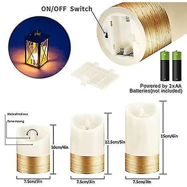 3 Sæt Guld LED Lys Batteri Fjernbetjening 24 timers Timer