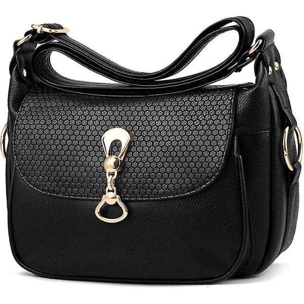 Damer PU-läder Crossbody Väska Multi-ficka Messenger Väskor Handväska (svart) - Svart