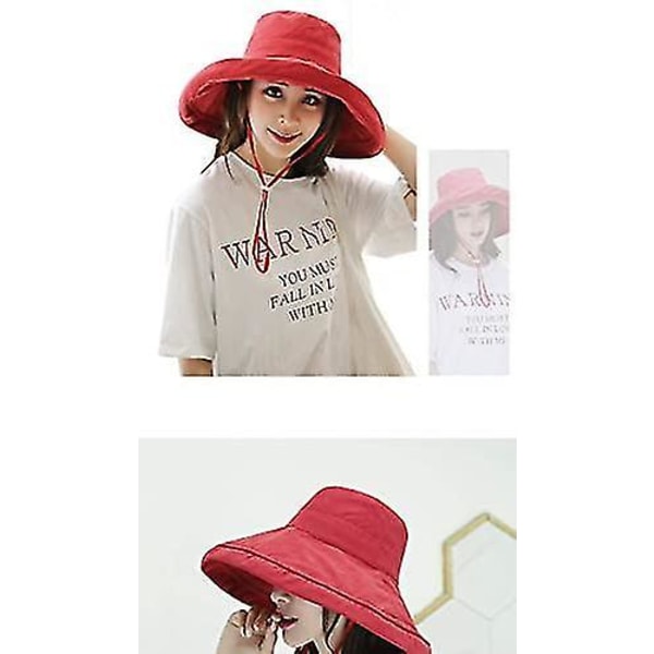 Kvindesolhat i Bomuld Solskærm Fritids Japansk 60cm Rød