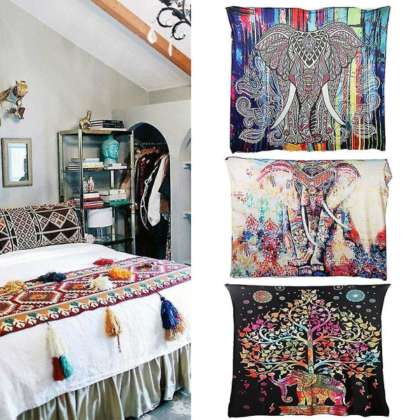 Elephant Tapestry Värillinen printed seinämatto 130x150