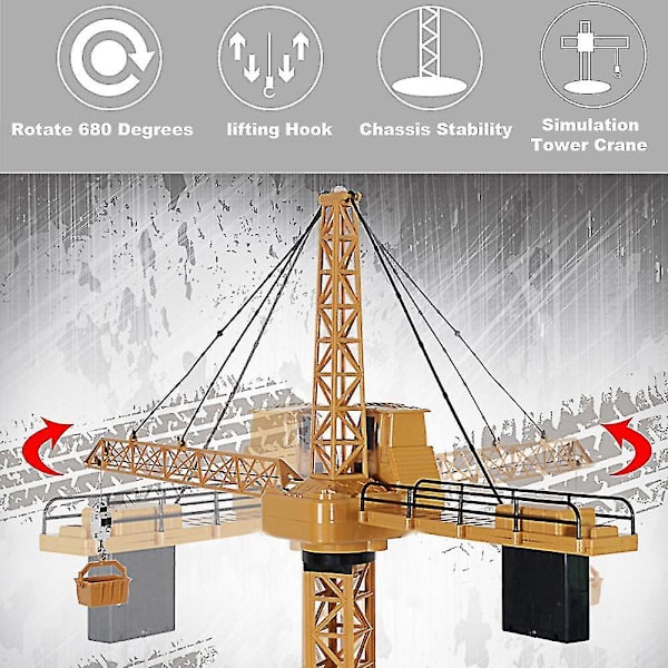 RC Tårnkran 128cm 680° rotation Model 2.4g Fjernbetjening Byggekran Legetøj Med (gul)