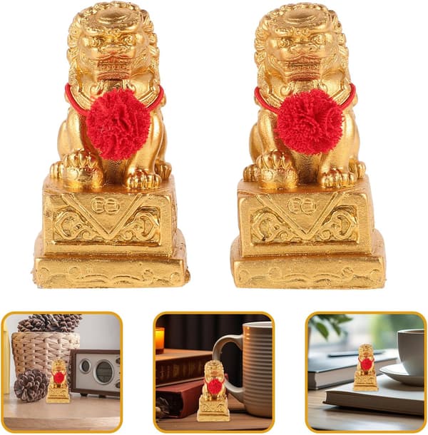2 st maskot hundar harts statyer hem lejon prydnad robust material intrikat design historisk