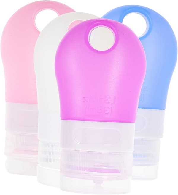 4 st reseflaskor i silikon PP-material för schampo, balsam, lotion