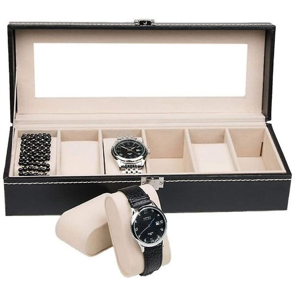 Urboks Sort Læder Mode Urboks Display Case Ur Opbevaring Organizer Box Box Armbånd