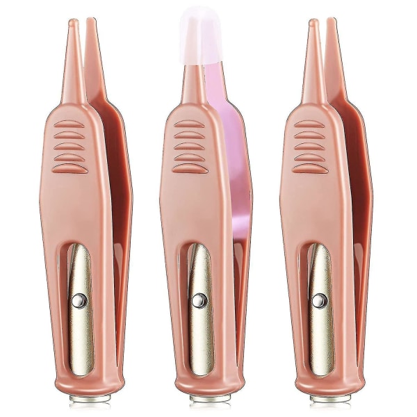 3pcs Nose Cleaning Tweezers LED Light Safe Round-head Clip