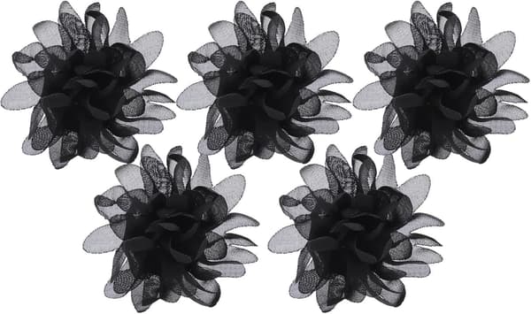 5 stk. svarte silkestoffblomstringer for kvinner, 8 cm diameter blomsterfingerringer