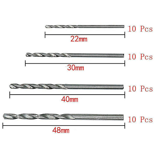 Mini Borr HSS-Bit 0,5mm-2mm Rak Schaft Spiralborr Set Verktyg, (silver)(40st)