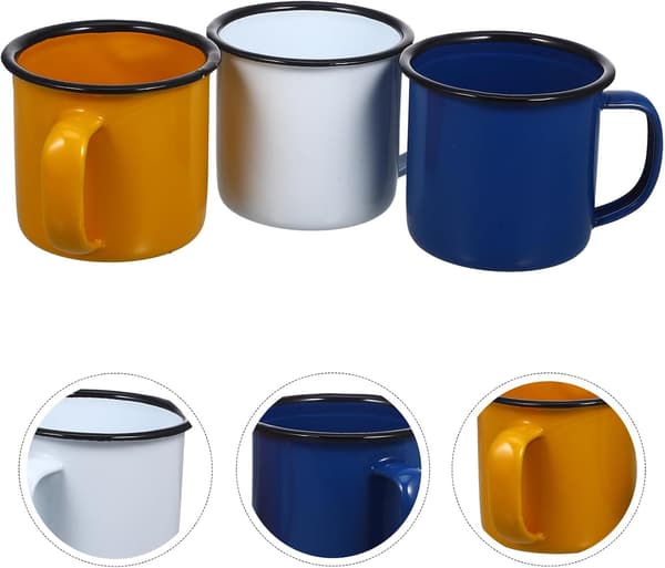 6 st drickskoppar i vintage-stil i emalj, multifunktionella kaffemuggar