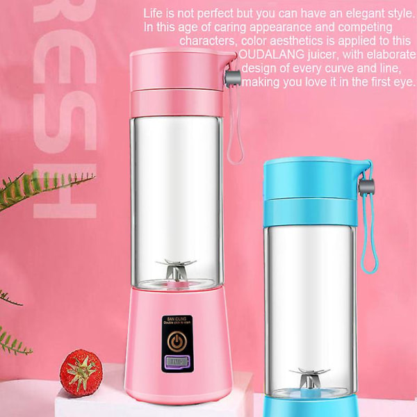 400 ml bærbar usb elektrisk frugtsaftpresser Smoothie Maker Blender Shaker flaske (blå sø) Pink