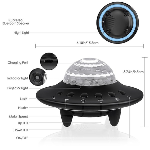 Galaxy-projektor Stjernehimmel Laser UFO Nattlys Bluetooth Hjem