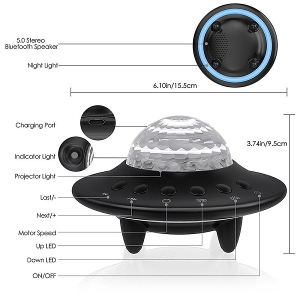 Galaxy Projektor Stjernehimmel Laser Ufo Night Light Bluetooth Home