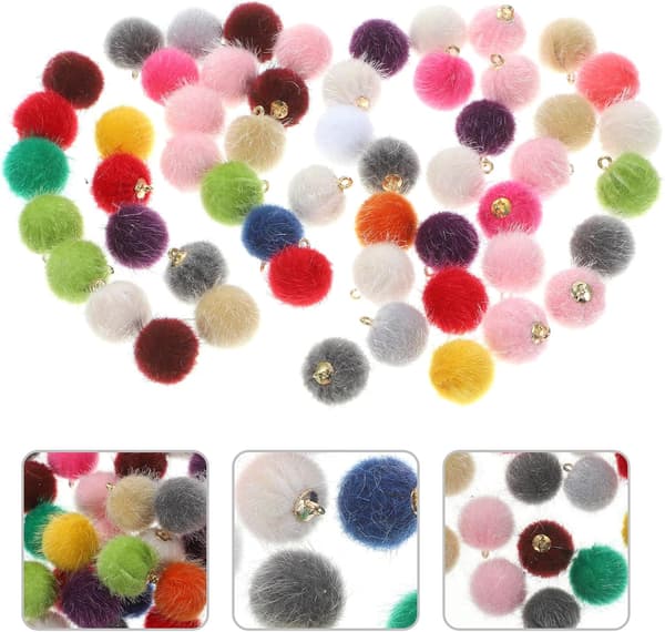 60 stk. assorterede farver mini fluffy kugle smykkevedhæng til DIY øreringe og halskæde tilbehør