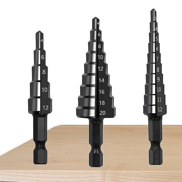 HSS Trinbor Bit Hex Skaft Nitridbelagt Lige Furede Trinbor Bits (sort) 3 stk