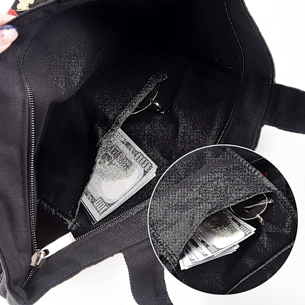 Håndtaske Canvas Tassel Tote Bag Shopping Bag Tote Skuldertaske Tote Damer Piger, Sort