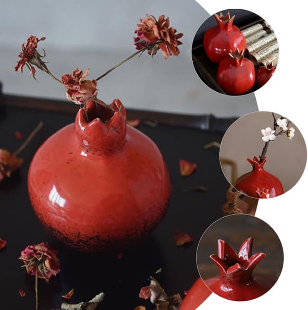 Kreativ keramisk blomstervase i granatæbleform med stabil base til hydroponik
