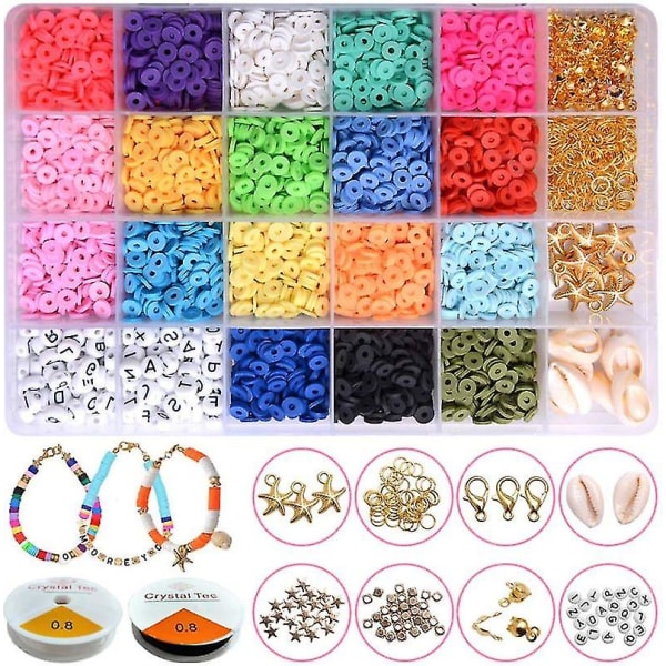 6mm Polymer Clay Beads Sæt Diy 24 Rainbow Color Flat Chip Beads
