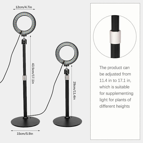 Bærbar LED-vækstlys med fuldspektrum timer og USB-ring