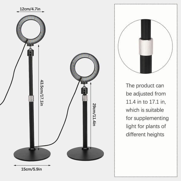 Bärbar LED-växtlampa med fullspektrum, timer och USB-ring