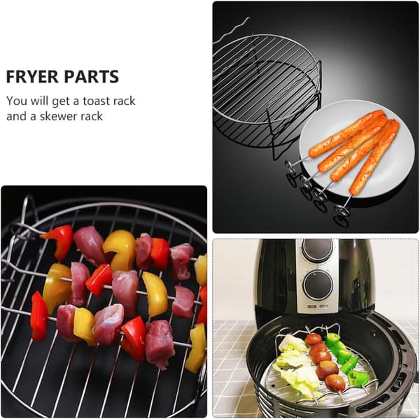 Tilbehørssæt til Airfryer i Rustfrit Stål 7-tommer Grillrist med 4 Spyd og Ristesæt