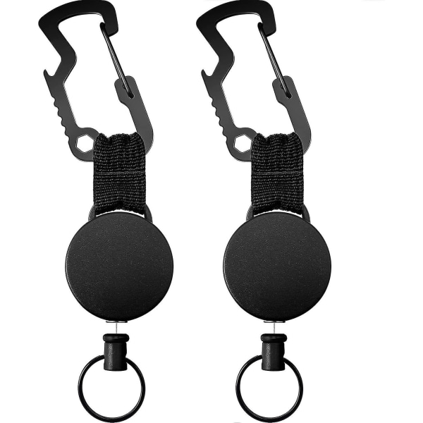 Uttrekkbar nøkkelring med stålkabel Uttrekkbar merkeholdersnelle Multifunksjonell nøkkelringflaske (svart) (2 stk)
