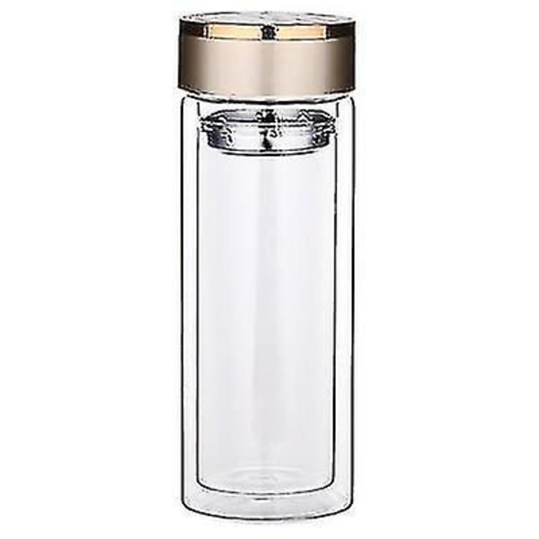 300ml Anti Scalding Business Cup Portable Office Double Wall Glass Tea Bottle(silver)