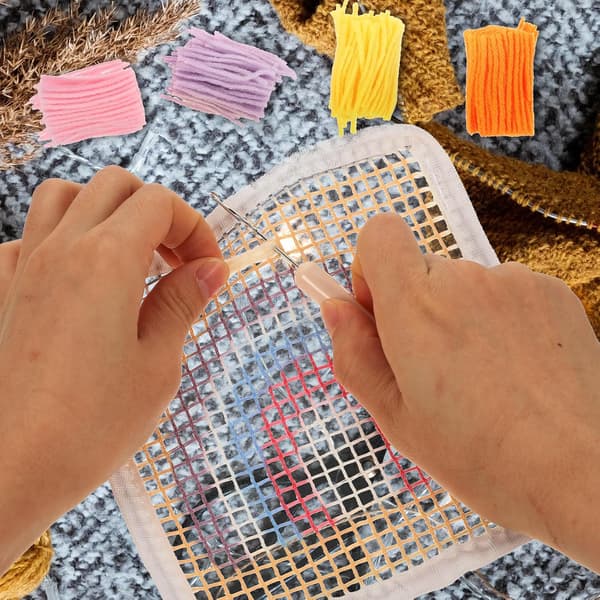DIY Broderi Coaster Kit Regnbue Lys Beige Latch Hook Sett med Koppmatte Materialer