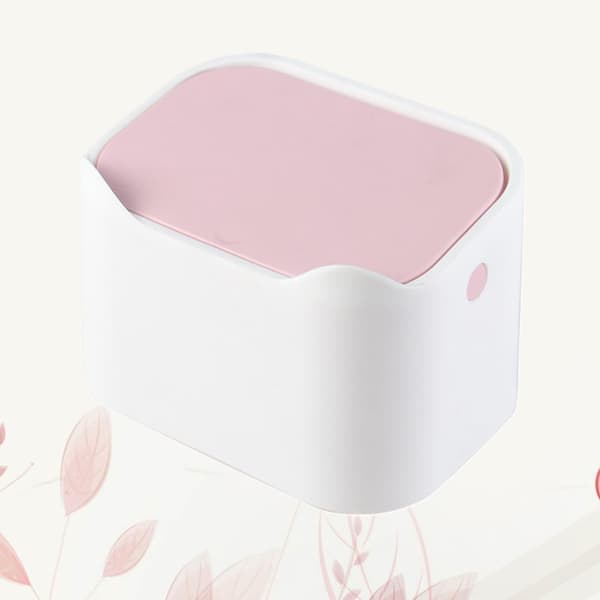 Skrivebordsøppelbøtte i plast, rosa multifunksjonell design, tildekket avfallsbeholder, stilig minibøtte