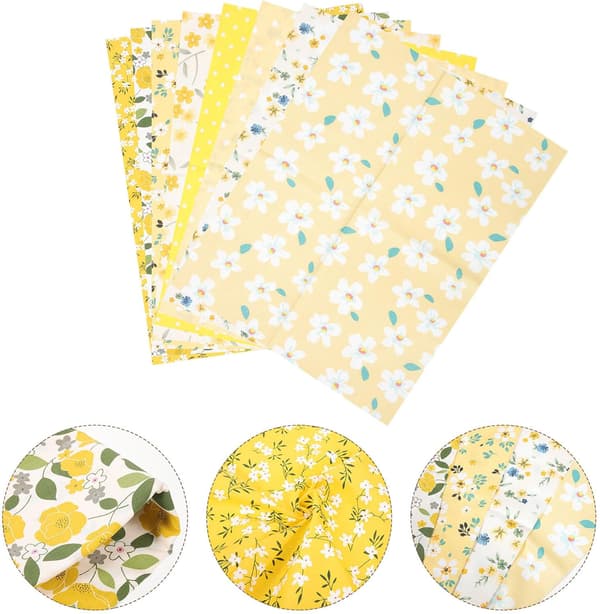 Trykt Patchwork Stofbundt 8 stk. Gule Blomstrede Bomuldsark DIY Syning Tilbehør Quiltet Stof