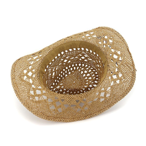 Unisex Cowboy Straw Hat Enkelt Cowgirl Hat Håndvevd Jazz Hat For Utendørs White