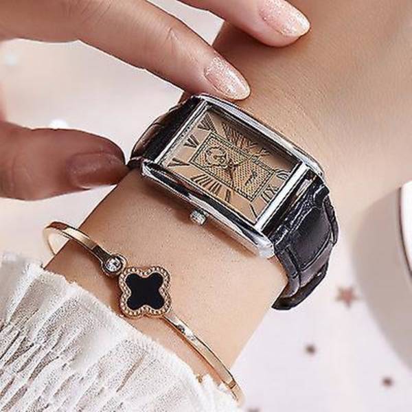 Dametæts ur med firkantet urkasse Parur Student Casual Kvarts Modeur Coffee belt large size