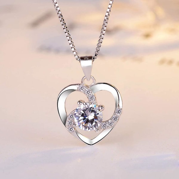 925 Sterling Sølv Hjerte Cubic Zirconia Elsker Vedhæng Halskæde Lmell Gave