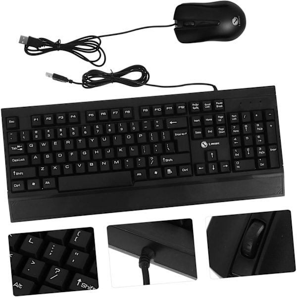 Pelihiiri ja -näppäimistösetti USB-johdolla, vedenkestävä näppäimistö, ergonominen muotoilu, suuri rannetuki