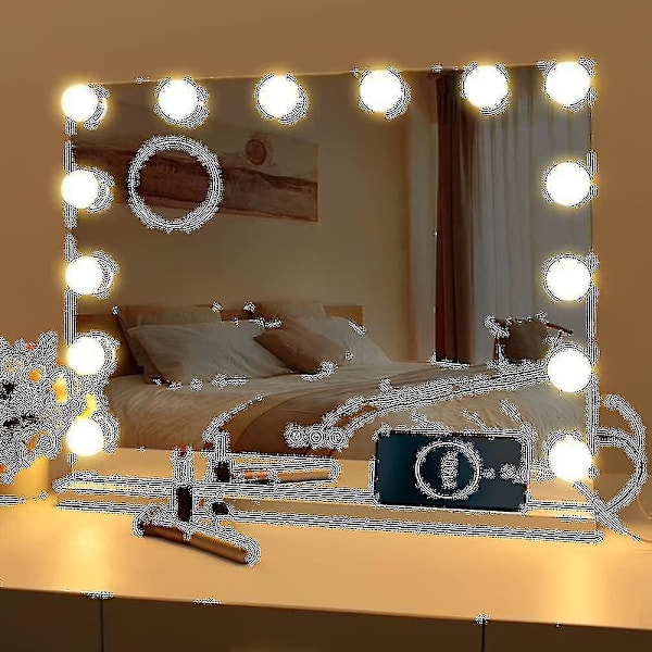 Hollywood Spejl med USB Makeup Lys, 10 Pærer, 3 Lysindstillinger, Bord- eller Væghængt Kosmetik Spejl (Kun Lampe)