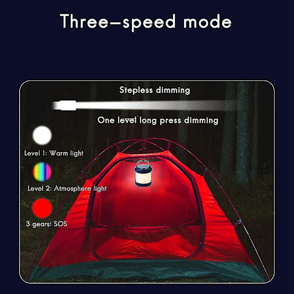 Solcellsdriven LED Campinglampa USB Laddningsbar Glödlampa För Utomhus Tältlampa
