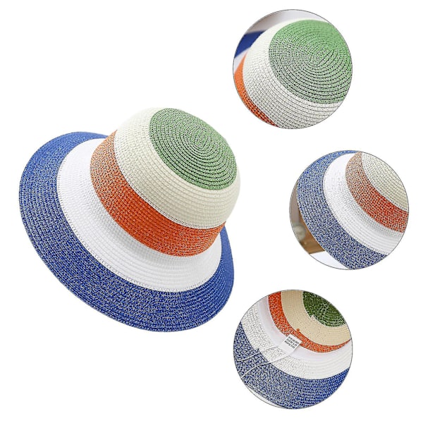 Delikat Halmhat Floppy Stribet Hat Solhat Foldsbar Spand Hat Til Camping White