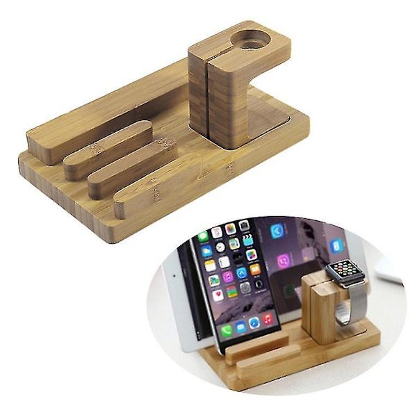 Bambuinen Latausasema 4USB-teline Puhelimelle Apple Watchille